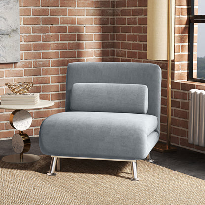 HOMCOM Single Velvet-Feel Sleeper Chair - Grey 