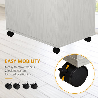 HOMCOM Kitchen Storage Unit, Modern Microwave Stand Trolley Cart, Sideboard with Cabinet,  Locking Wheels, Shelf for Living Room, Dining Room, White 