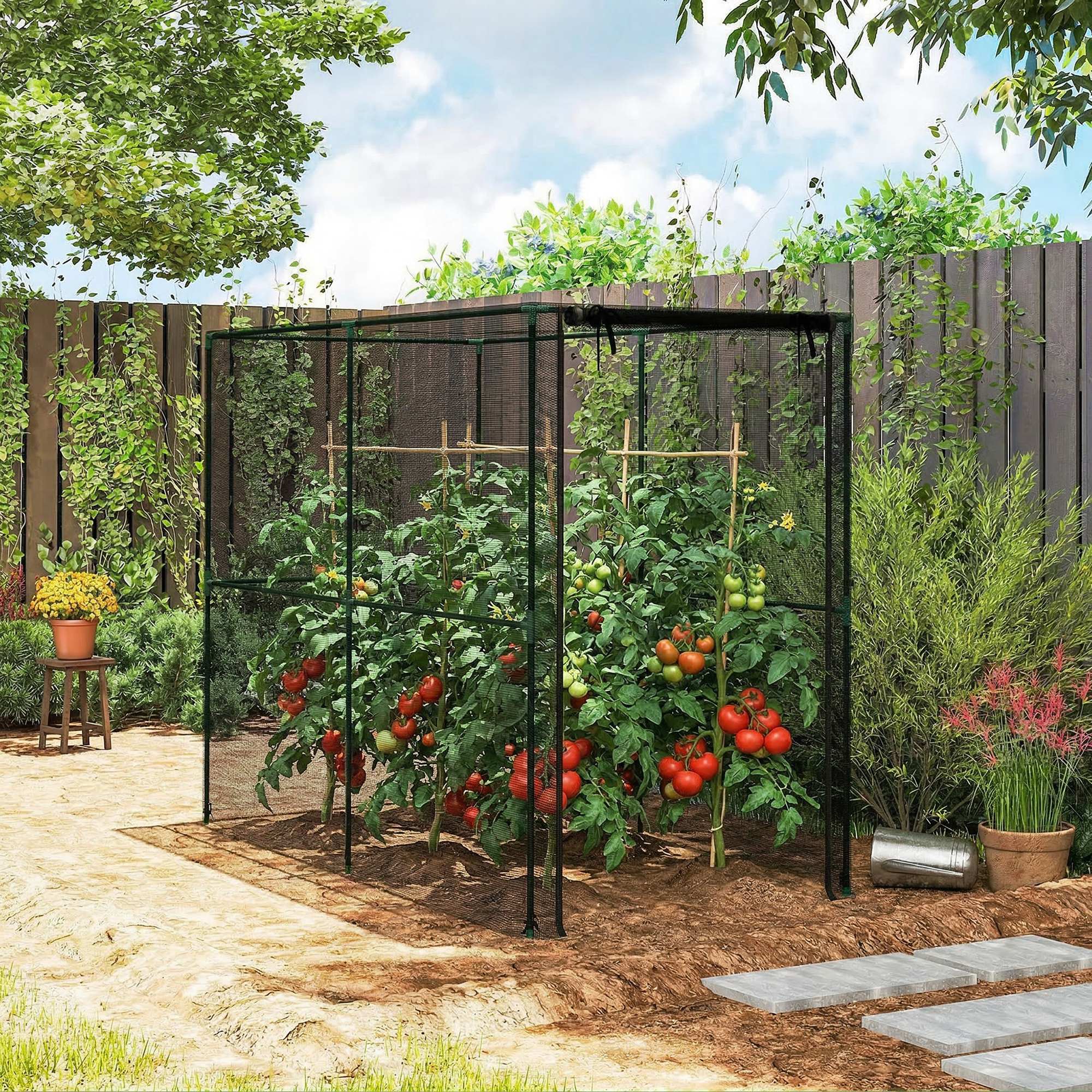 Outsunny Fruit Cage Bird Netting, Brassica Cage Plant Protection Tent with Zipped Door, Anti Bird, Insects, Small Animals, Black 