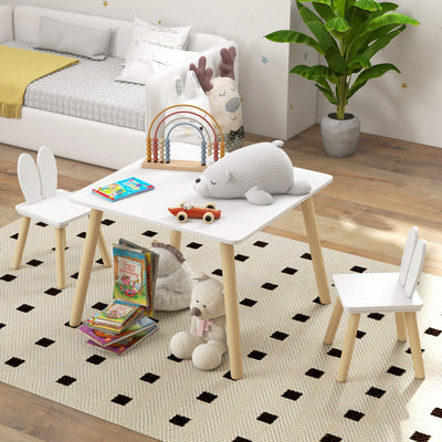AIYAPLAY 3 Pcs Toddler Table and Chair Set, Kids Desk and 2 Chairs Set w/ Bunny Ear Backrest, for Nursery, Playroom 