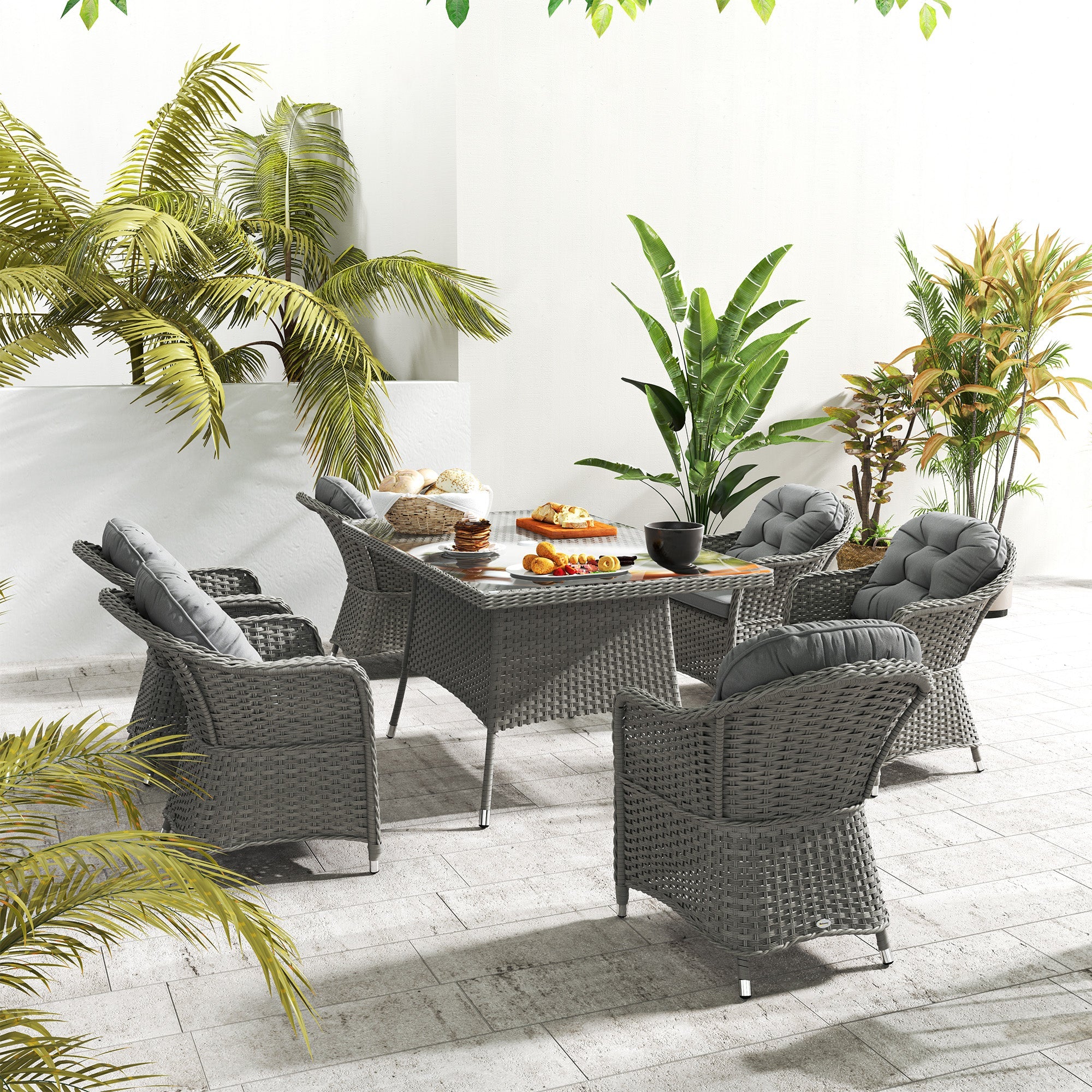 Outsunny Seven-Piece Rattan Dining Set - Light Grey 