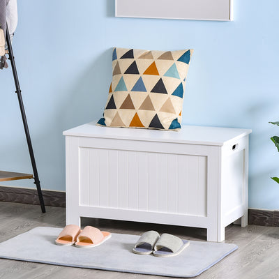HOMCOM Lift Top Storage Chest Toy Box Organizer with Lid and Safety Hinges for Bedroom Entryway Living Room - White 