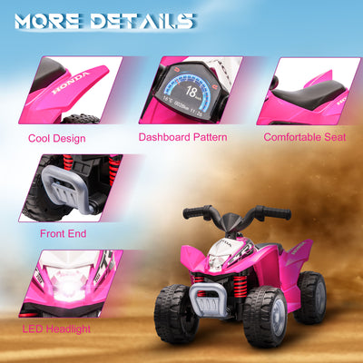 AIYAPLAY Honda Licensed Kids Electric Quad Bike, 6V ATV Ride On for Ages 1.5-3 Years, Pink 