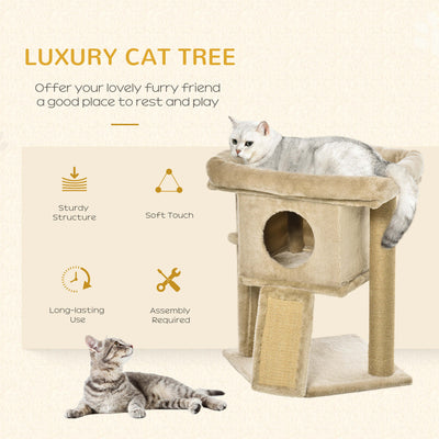 PawHut Cat Tree Tower for Indoor Cats Cat Scratching Post Climbing Activity Centre w/Jute Scratching Pad, Toy Ball, Cat House - Coffee 