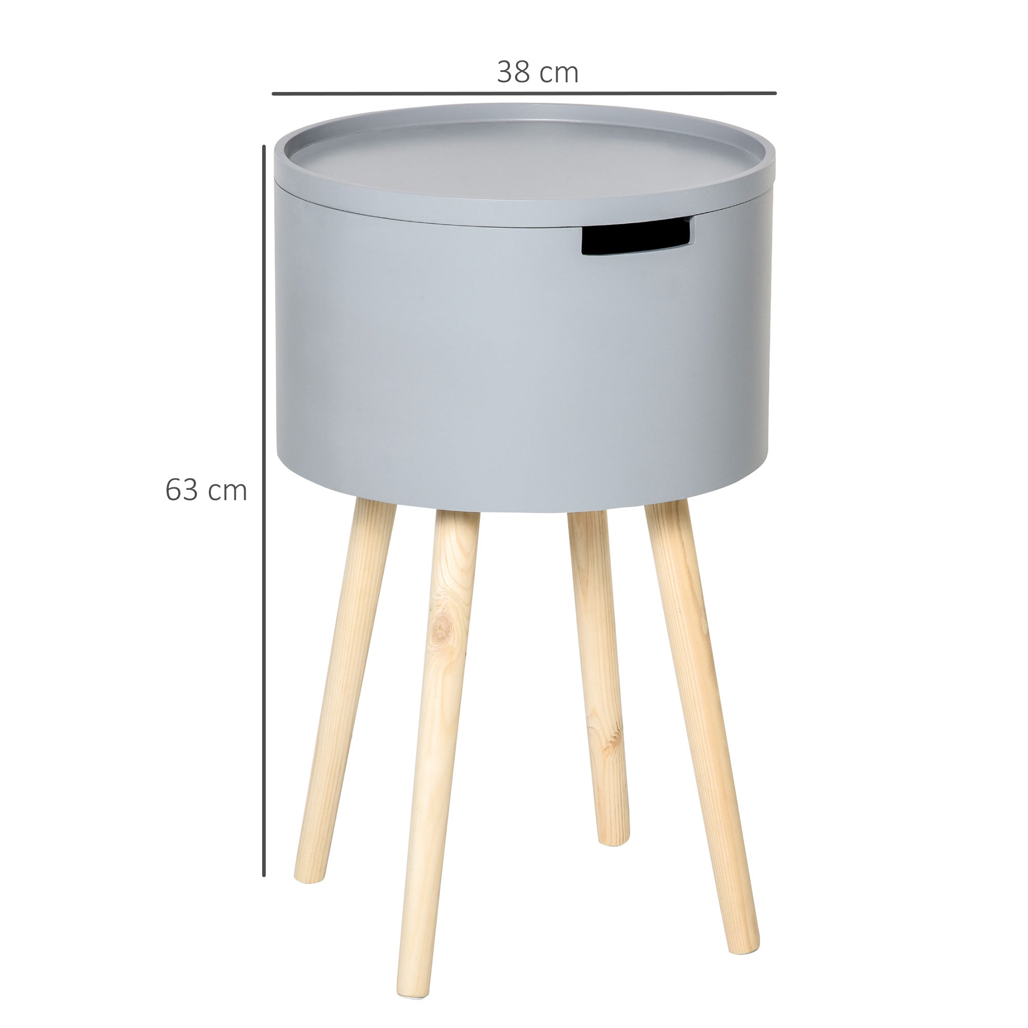 HOMCOM Modern Side Table with Hidden Storage Space, Round Night Stand with Removable Tray Wood Frame End Coffee Table for Living Room, Set of 2, Grey 
