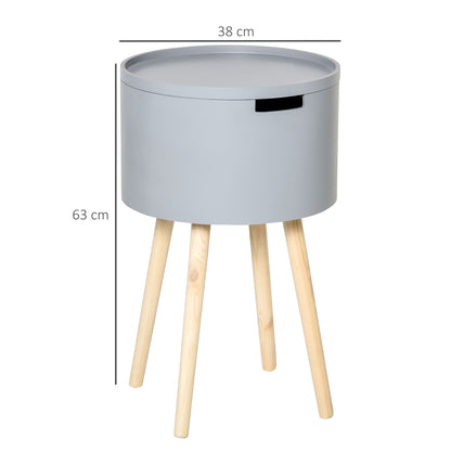 HOMCOM Modern Side Table with Hidden Storage Space, Round Night Stand with Removable Tray Wood Frame End Coffee Table for Living Room, Set of 2, Grey 