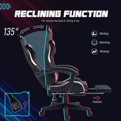 HOMCOM Cat Ear and Paw Reclining Office Chair, with Footrest - Black/Pink 