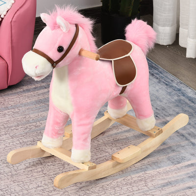 HOMCOM Kids Plush Rocking Horse w/ Sound Moving Mouth Wagging Tail Children Rocker Ride On Toy Gift 3-6 Years Pink 