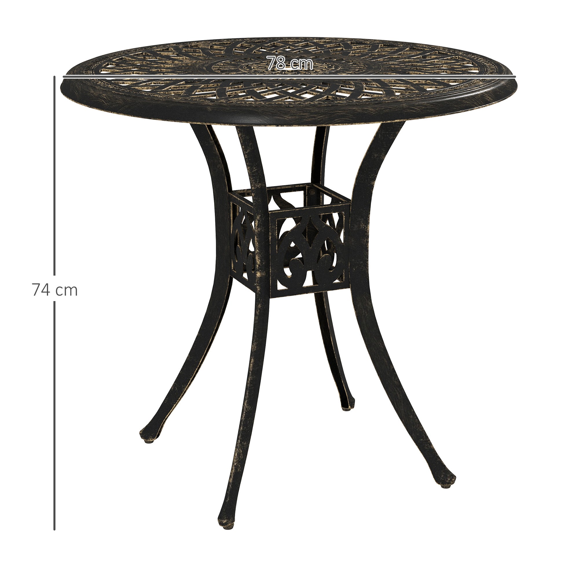 Outsunny 78 cm Round Garden Dining Table with Parasol Hole Antique Cast Aluminium Outdoor Table Only, Bronze Tone