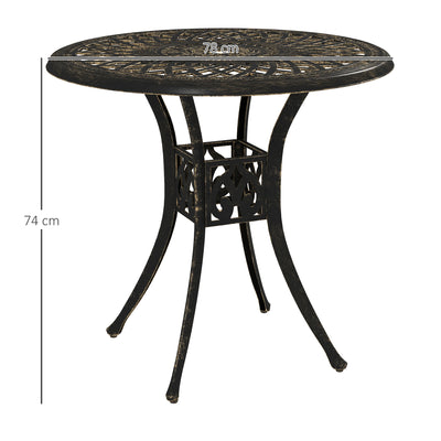 Outsunny 78 cm Round Garden Dining Table with Parasol Hole Antique Cast Aluminium Outdoor Table Only, Bronze Tone 