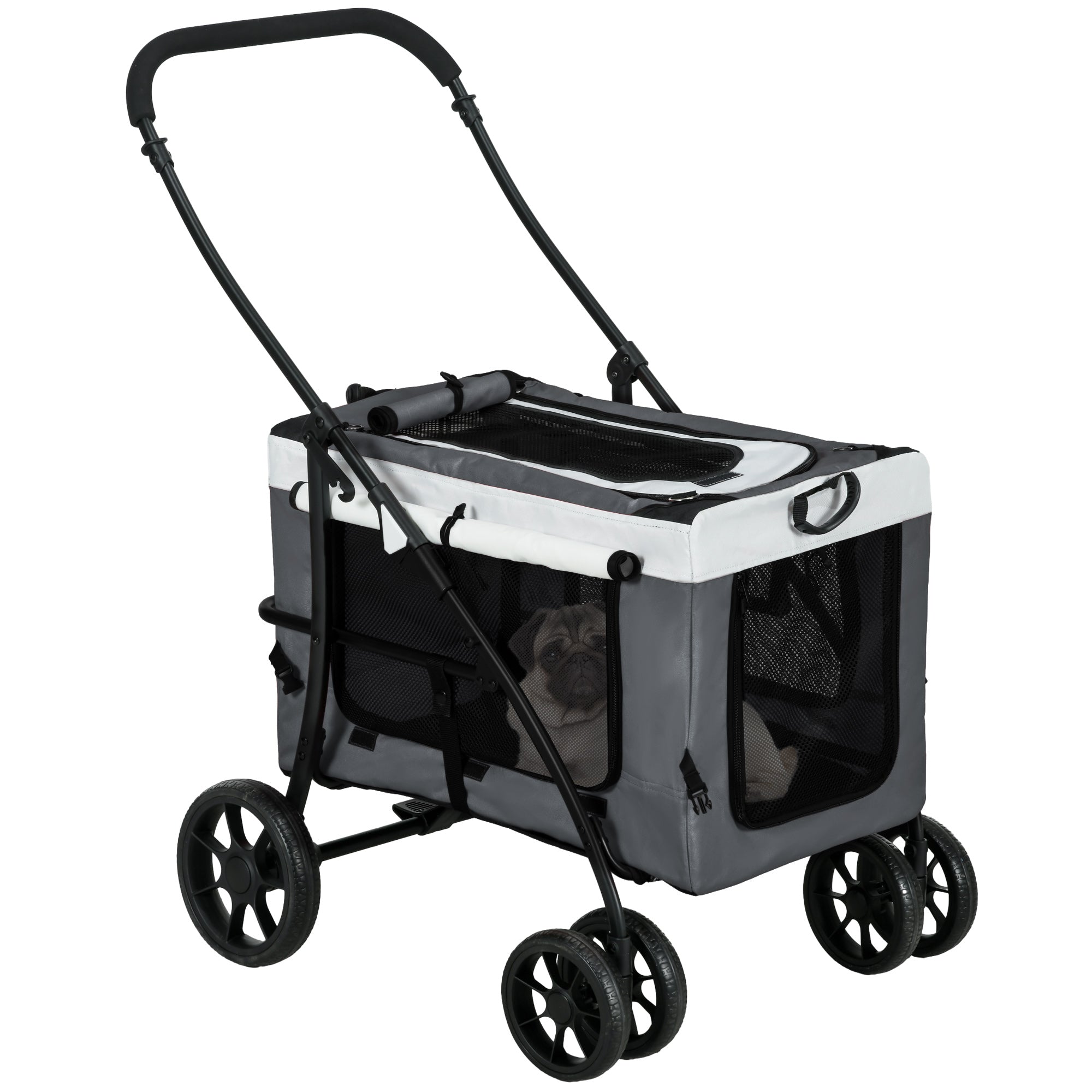 PawHut Foldable Dog Stroller, Pet Travel Crate, with Detachable Carrier, Soft Padding, for Mini, Small Dogs - Grey 
