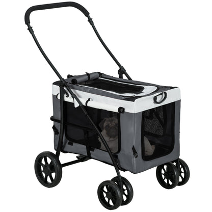 PawHut Foldable Dog Stroller, Pet Travel Crate, with Detachable Carrier, Soft Padding, for Mini, Small Dogs - Grey 