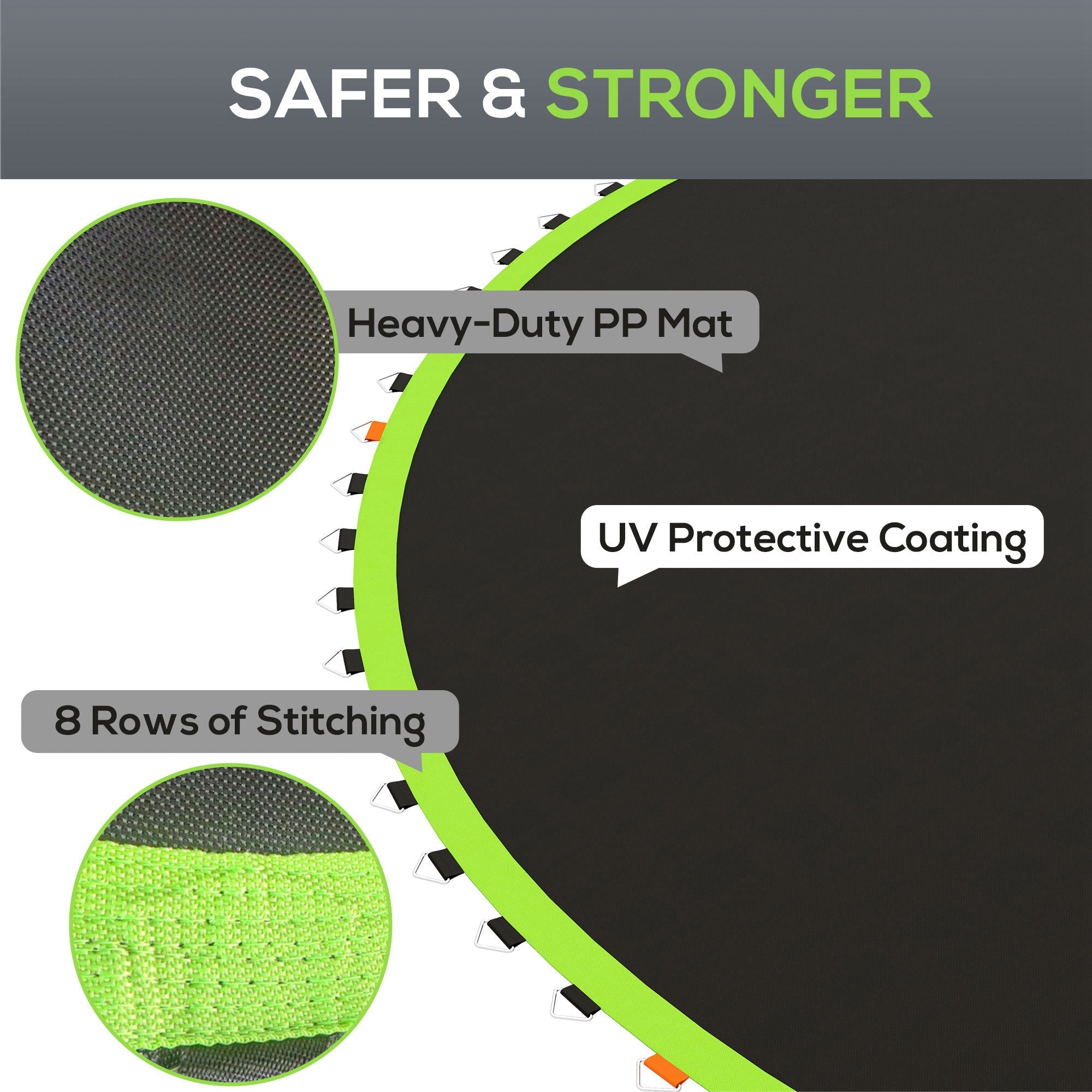 SPORTNOW Replacement Trampoline Mat with Spring Pull Tool, 72 V-Hooks, for 12ft Trampoline using 14cm Springs, Green 