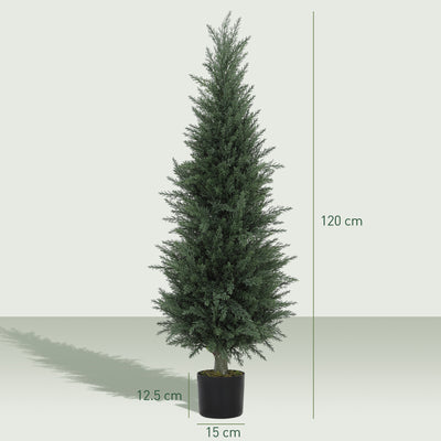HOMCOM Set of 2 Decorative Artificial Plant, 120 cm Cypress Tree with 638 Leaves in Pot, UV-Resistant Plastic Fake Tree for Indoor Outdoor Home Office 