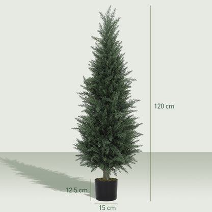 HOMCOM Set of 2 Decorative Artificial Plant, 120 cm Cypress Tree with 638 Leaves in Pot, UV-Resistant Plastic Fake Tree for Indoor Outdoor Home Office