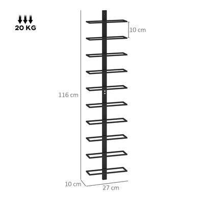 HOMCOM 10-Tier Wall Mount Wine Rack, Steel Wall Wine Rack for 10 Wine Bottles, Wall Wine Display Rack for Kitchen, Dining Room, Home Bar, Black 