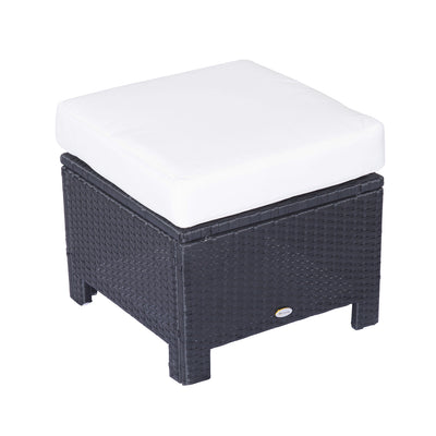 Outsunny Rattan Footstool Wicker Ottoman with Padded Seat Cushion Outdoor Patio Furniture for Garden Poolside Living Room, 50 x 50 x 35 cm, Black 