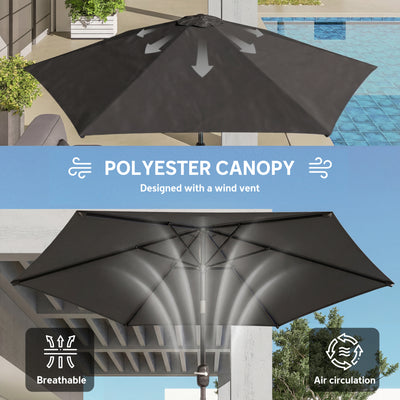 Outsunny 2.6 m Garden Parasol Umbrella with Aluminium Pole, Outdoor Patio Umbrella with Tilt and Crank, Vent, Black 