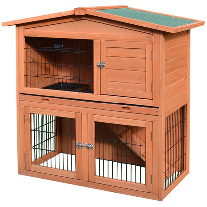 PawHut Rabbit Hutch Outdoor Guinea Pig Hutch 2-Tier Bunny Cage with No-Leak Tray 100.5 x 55 x 101 cm 