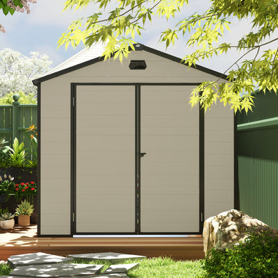 Outsunny 7.9ft x 6.2ft Aluminium Frame and Plastic Wall Shed, with Foundation - Cream White 
