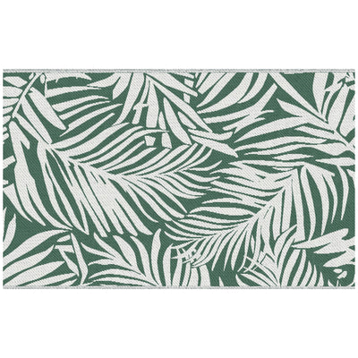Outsunny Reversible Outdoor RV Rug, 1.5 x 2.4m Patio Floor Mat, Waterproof Plastic Straw Rug for Garden, Deck, Picnic, Beach, Camping, Green Leaves, Green and White 