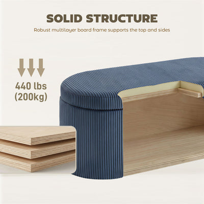 HOMCOM Storage Ottoman, Corduroy Upholstered Ottoman Storage Box with Padded Seat, 105 x 51 x 49 cm, Blue 
