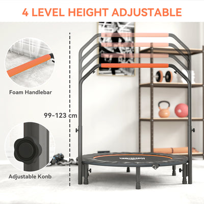 HOMCOM 48" Foldable Mini Fitness Trampoline, with Adjustable Foam Handle, Orange 