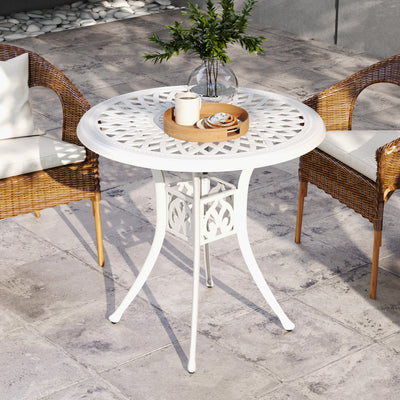 Outsunny 78 cm Round Garden Dining Table with Parasol Hole Antique Cast Aluminium Outdoor Table Only, White 