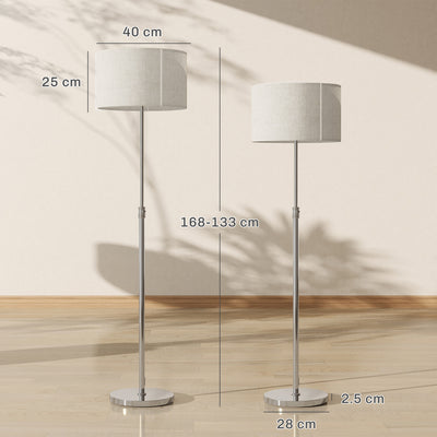 HOMCOM Floor Lamp with Remote, Height Adjustable Standing Lamp with Linen Shade, Dimmable with 3000K-6000K Adjustable Colour Temperatures, Foot Switch for Living Room Bedroom Office, Silver Tone