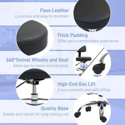 HOMCOM Drafting Chair, Office Chair with Backrest and Adjustable Footrest, Height Adjustable Stool, Leather Padded Rolling Task Chair for Home Office, Black 
