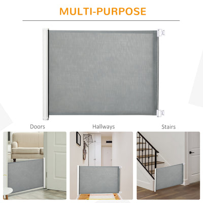 PawHut Retractable Safety Gate, Dog Pet Barrier, Folding Protector, for Home, Doorway, Stairs, 82.5H x 115Lcm - Grey 