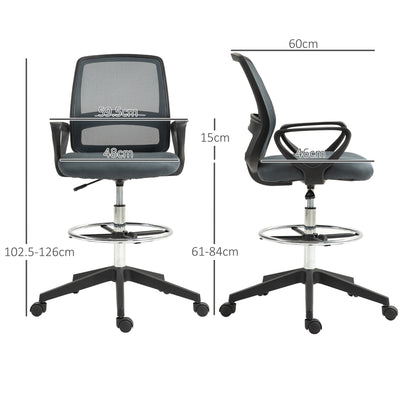 Vinsetto Ergonomic Mesh Back Drafting Chair Draughtsman Chair with Adjustable Height, Grey 