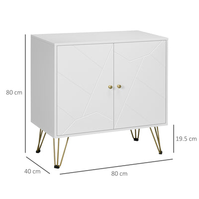 HOMCOM Storage Cabinet Slim Sideboard with Golden Hairpin Legs Adjustable Shelves for Living Room Dining Room Hallway White 