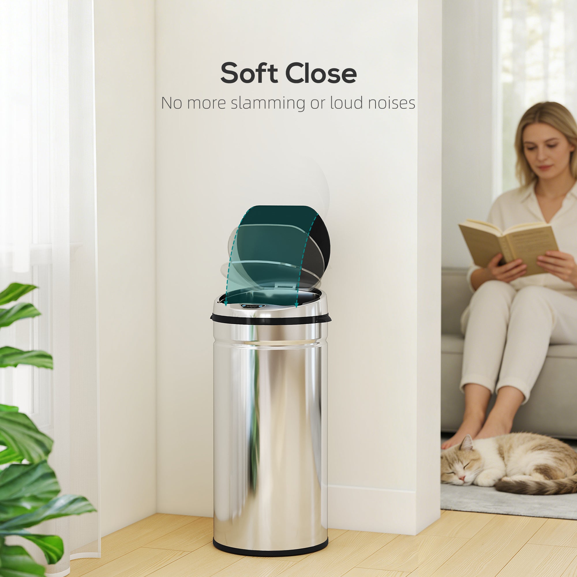 HOMCOM 42L Stainless Steel Sensor Bin - Silver Tone 