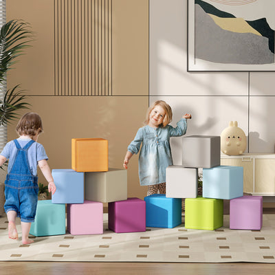HOMCOM 12 PCs Soft Play Blocks, Soft Foam Toy, Building and Stacking Blocks for Kids, Blue 