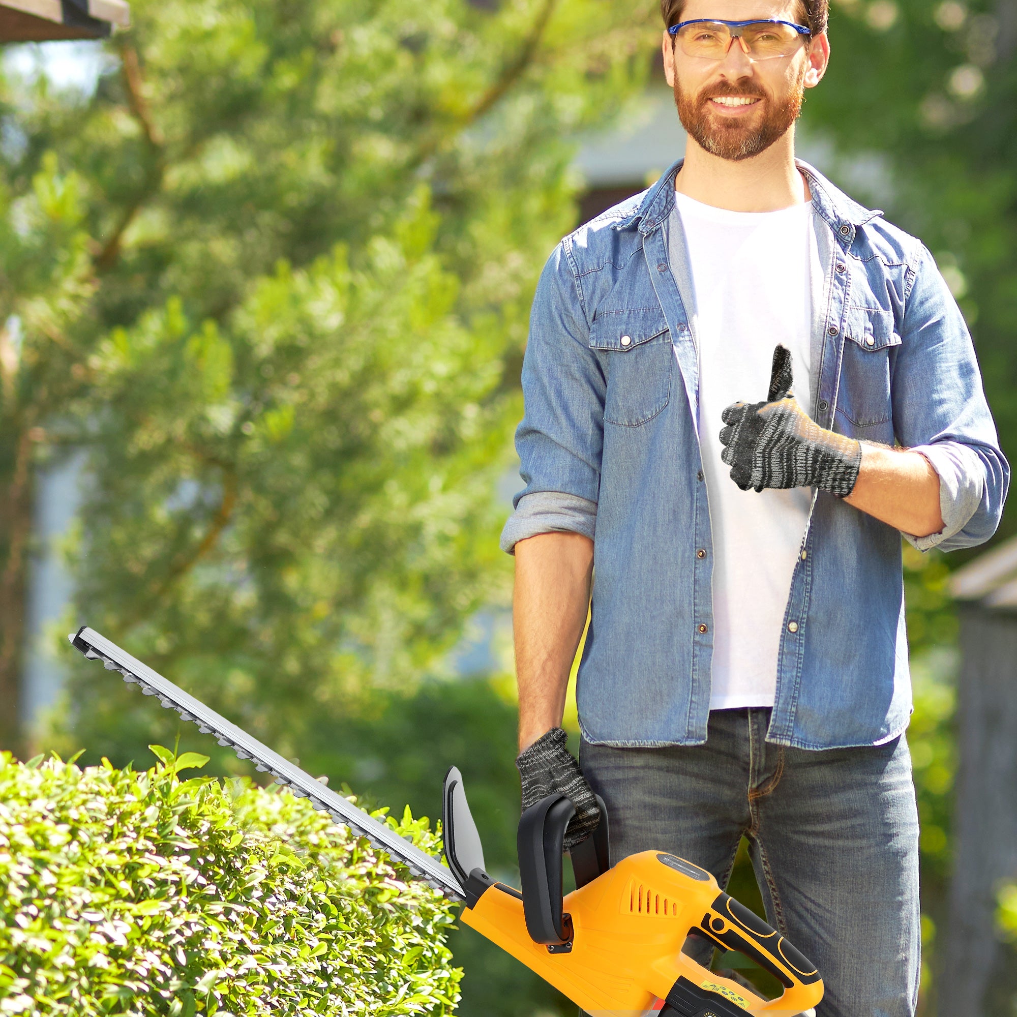 Outsunny Cordless Hedge Trimmer, Electric Hedge Cutter with 51cm Blade, Brushless Motor and 2 x 4.0Ah Batteries for Branches, Shrubs, Twigs, Orange
