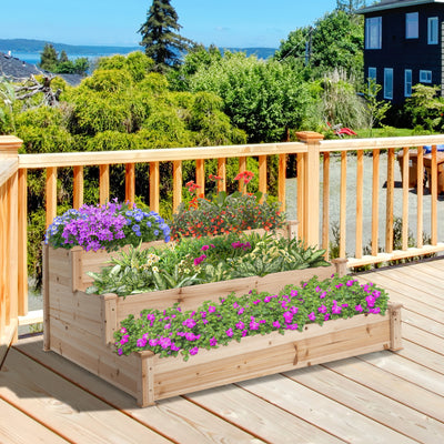 Outsunny 470L Raised Garden Bed, 3-Tier Planter Kit, Elevated Wooden Planters for Garden, Yard & Patio, 124 x 124 x 56 cm 