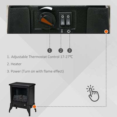HOMCOM Electric Fireplace Stove, Free standing Fireplace Heater with Realistic Flame Effect, Adjustable Temperature and Overheat Protection, Black 