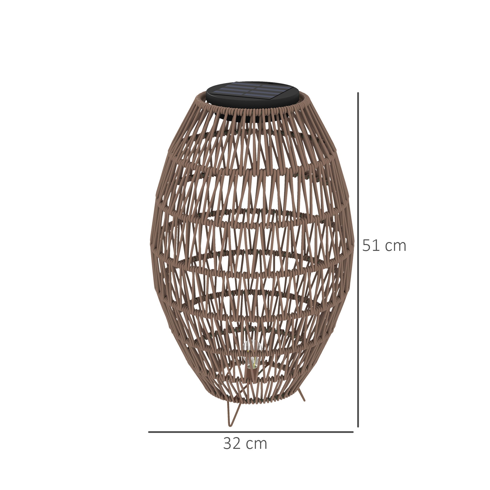 Outsunny Rattan Solar Lamp, Garden Solar Lantern with Auto On/Off Light, IP44 Waterproof, Decorative Outdoor Rattan Lamp for Porch, Pathway, Dark Brown 