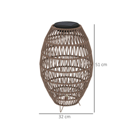 Outsunny Rattan Solar Lamp, Garden Solar Lantern with Auto On/Off Light, IP44 Waterproof, Decorative Outdoor Rattan Lamp for Porch, Pathway, Dark Brown 