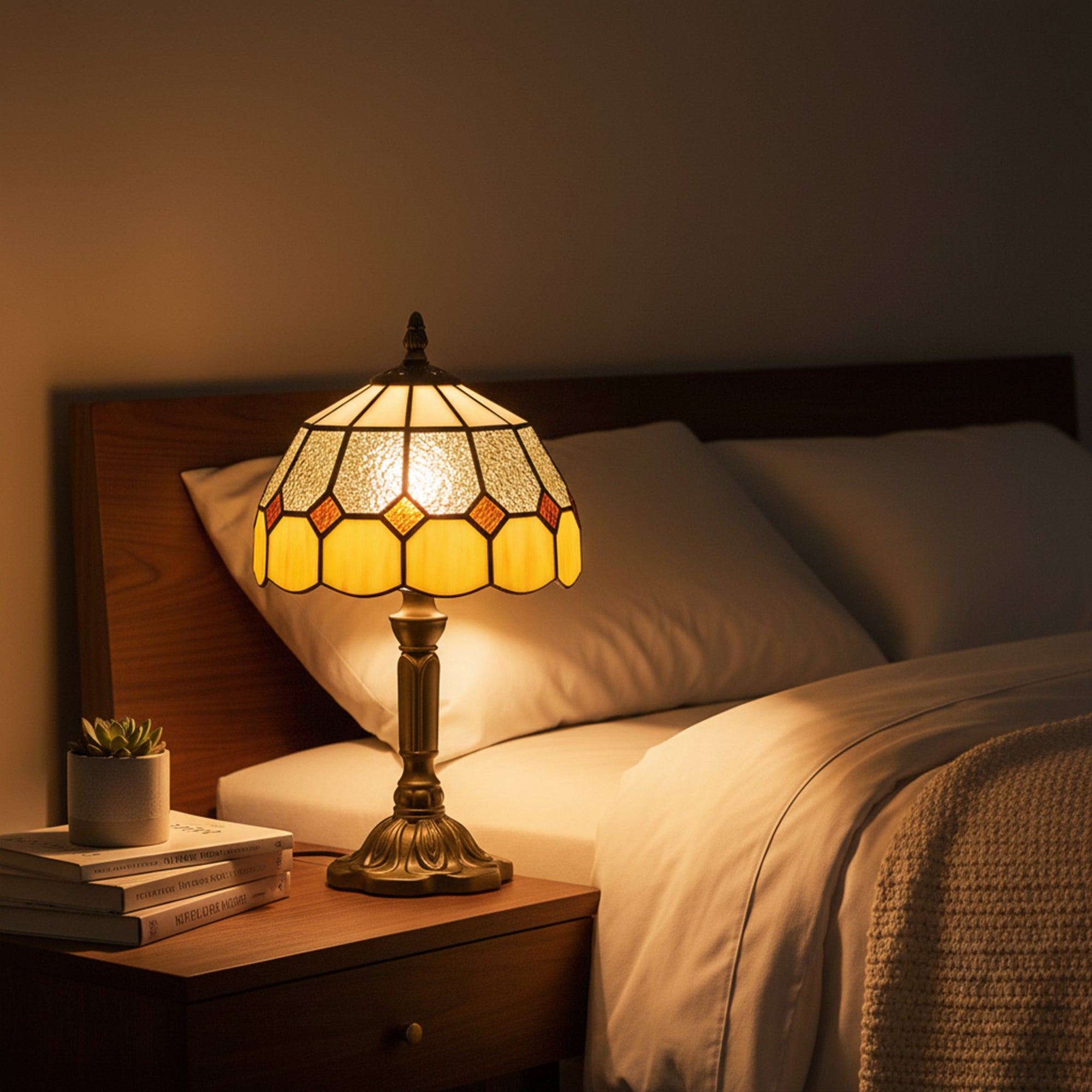 HOMCOM Handmade Art Deco Glass Table Lamp - White/Orange 