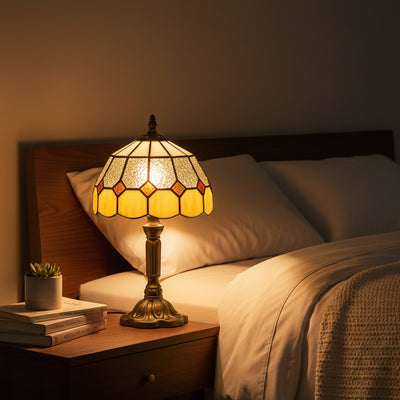 HOMCOM Handmade Art Deco Glass Table Lamp - White/Orange 