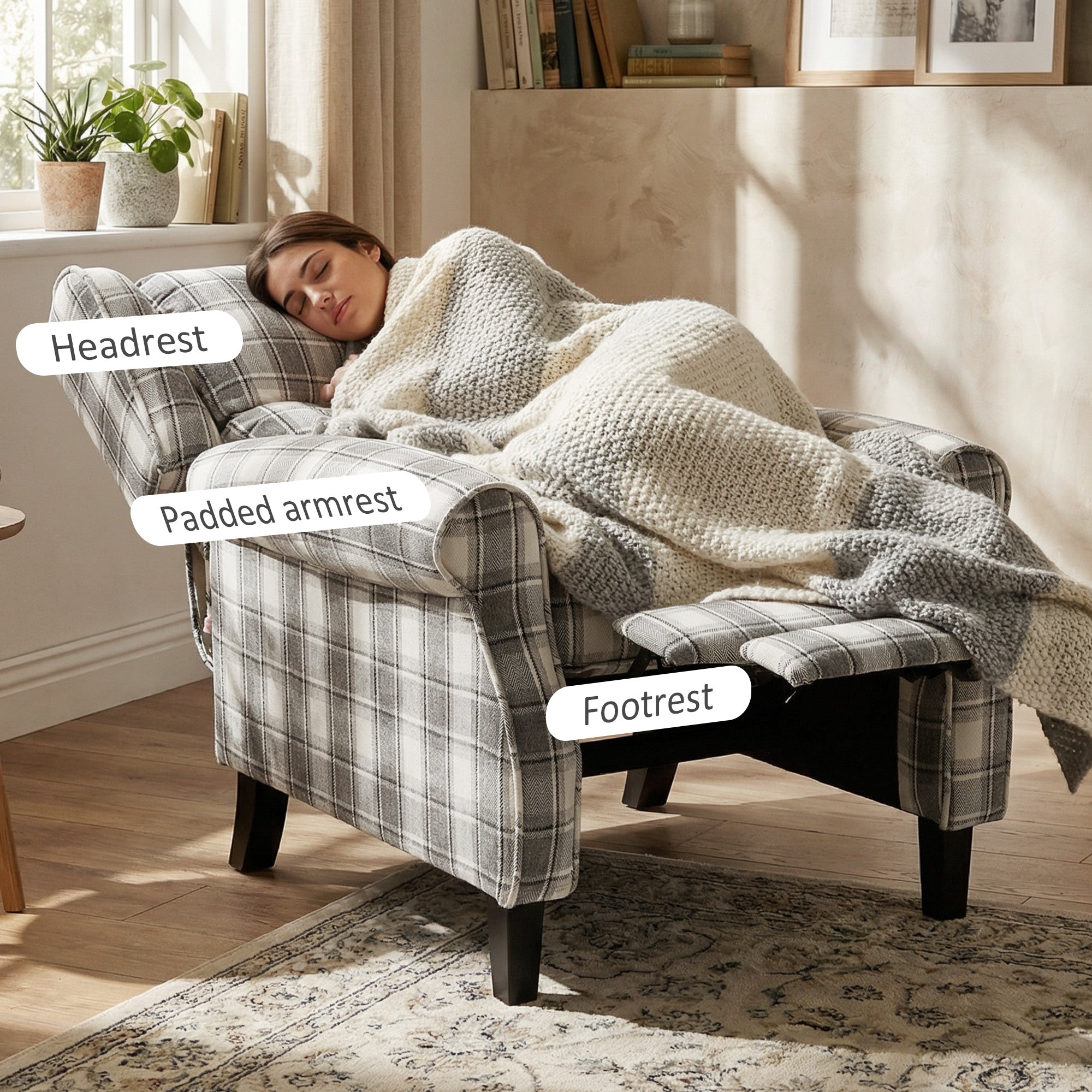HOMCOM 160° Reclining Armchair, with Footrest - Grey and White 