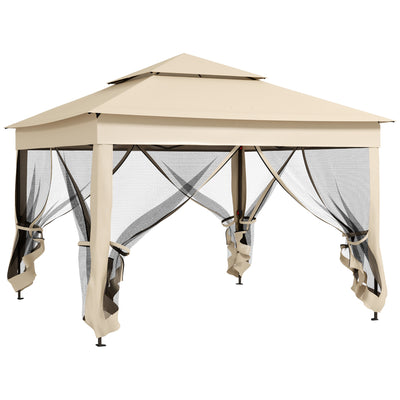 Outsunny 3 x 3(m) Pop Up Gazebo, Double-roof Garden Tent with Netting and Carry Bag, Party Event Shelter for Outdoor Patio, Cream White 
