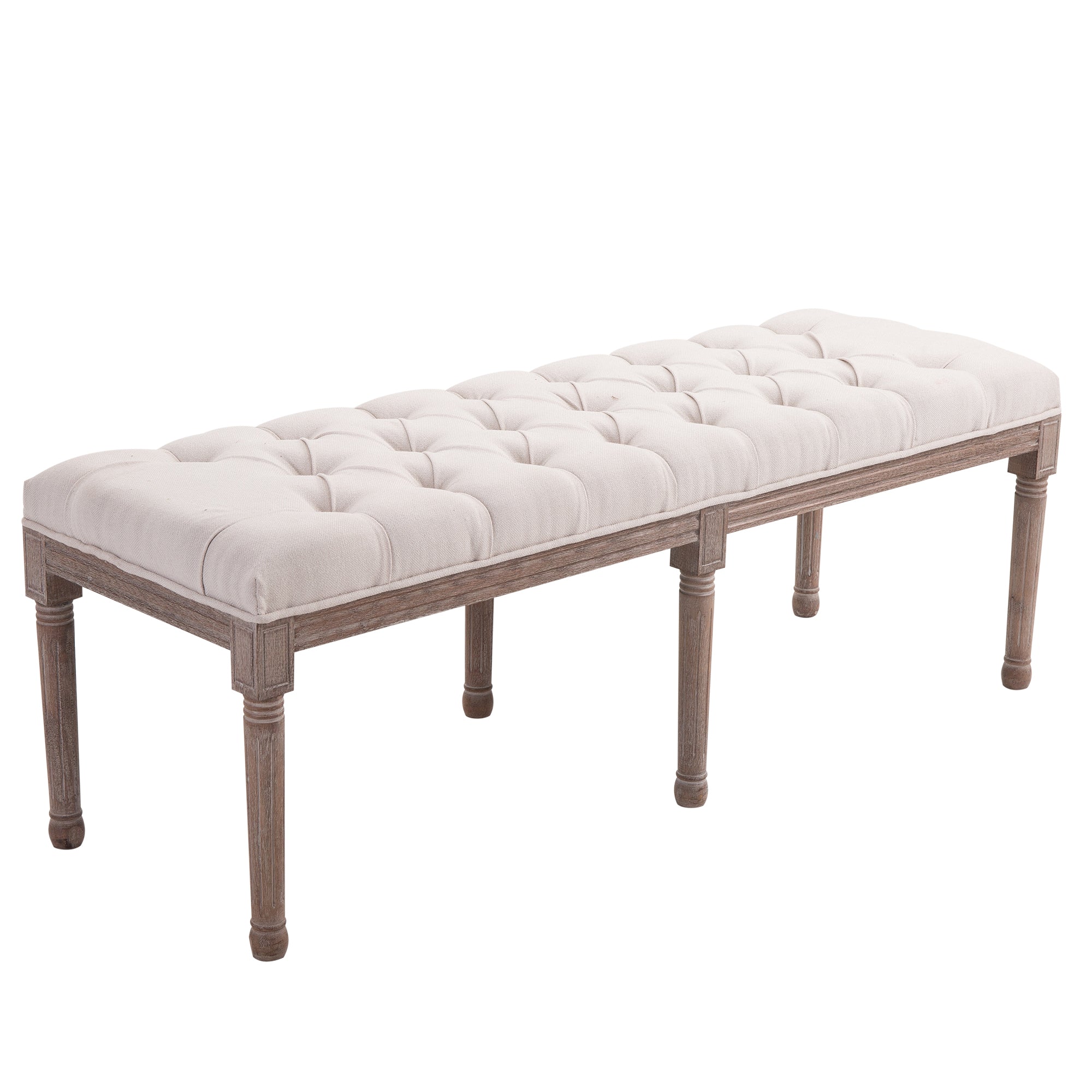 HOMCOM Bed End Side Chaise Lounge Sofa Stool Chic Button Tufted Window Hallway Seat Bench Wooden Leg Fabric Cover Padded Beige 