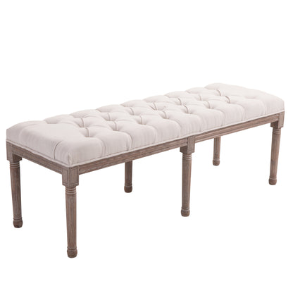 HOMCOM Bed End Side Chaise Lounge Sofa Stool Chic Button Tufted Window Hallway Seat Bench Wooden Leg Fabric Cover Padded Beige 