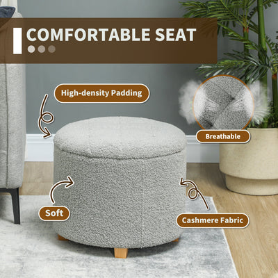 HOMCOM 31.8L Teddy Fleece Storage Ottoman - Grey 