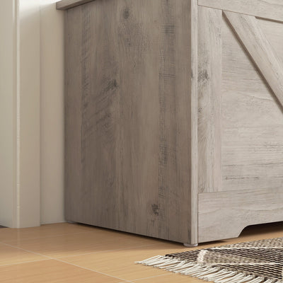 HOMCOM 100L Home Storage Box, with Safety Hinges - Grey Wood-Effect 