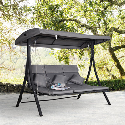 Outsunny 3 Seater Garden Swing Seat Outdoor Swing Chairs Chaise Lounge Padded Seat Hammock Canopy Porch Patio Bench Bed Recliner Sun Lounger - Grey 