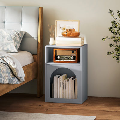 HOMCOM Bedside Table with 2 Open Compartments - Grey 